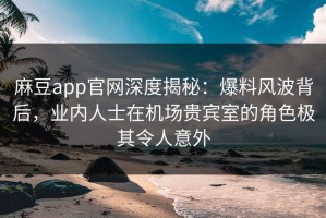 麻豆app官网深度揭秘：爆料风波背后，业内人士在机场贵宾室的角色极其令人意外