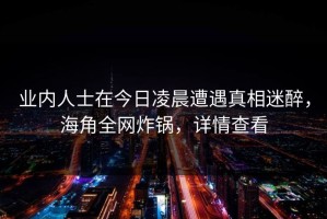 业内人士在今日凌晨遭遇真相迷醉，海角全网炸锅，详情查看