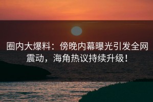 圈内大爆料：傍晚内幕曝光引发全网震动，海角热议持续升级！